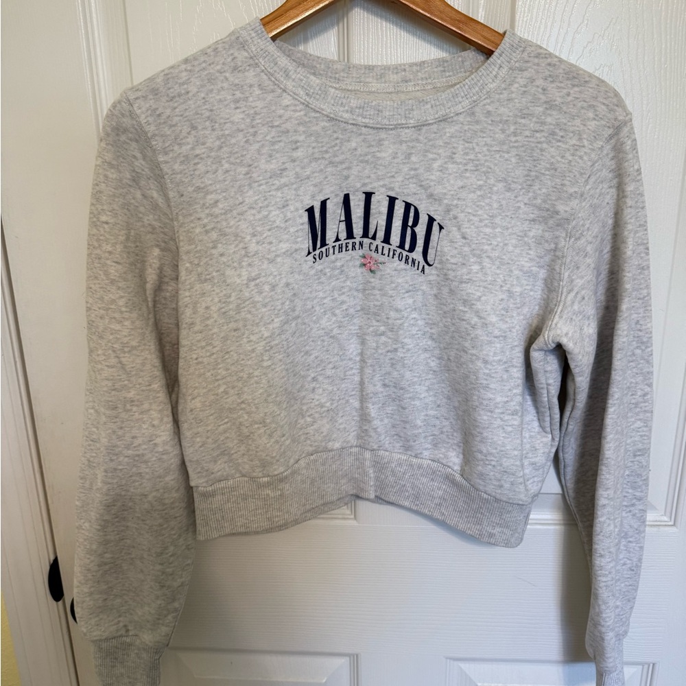 Hollister Gray Graphic Crop Hoodie
